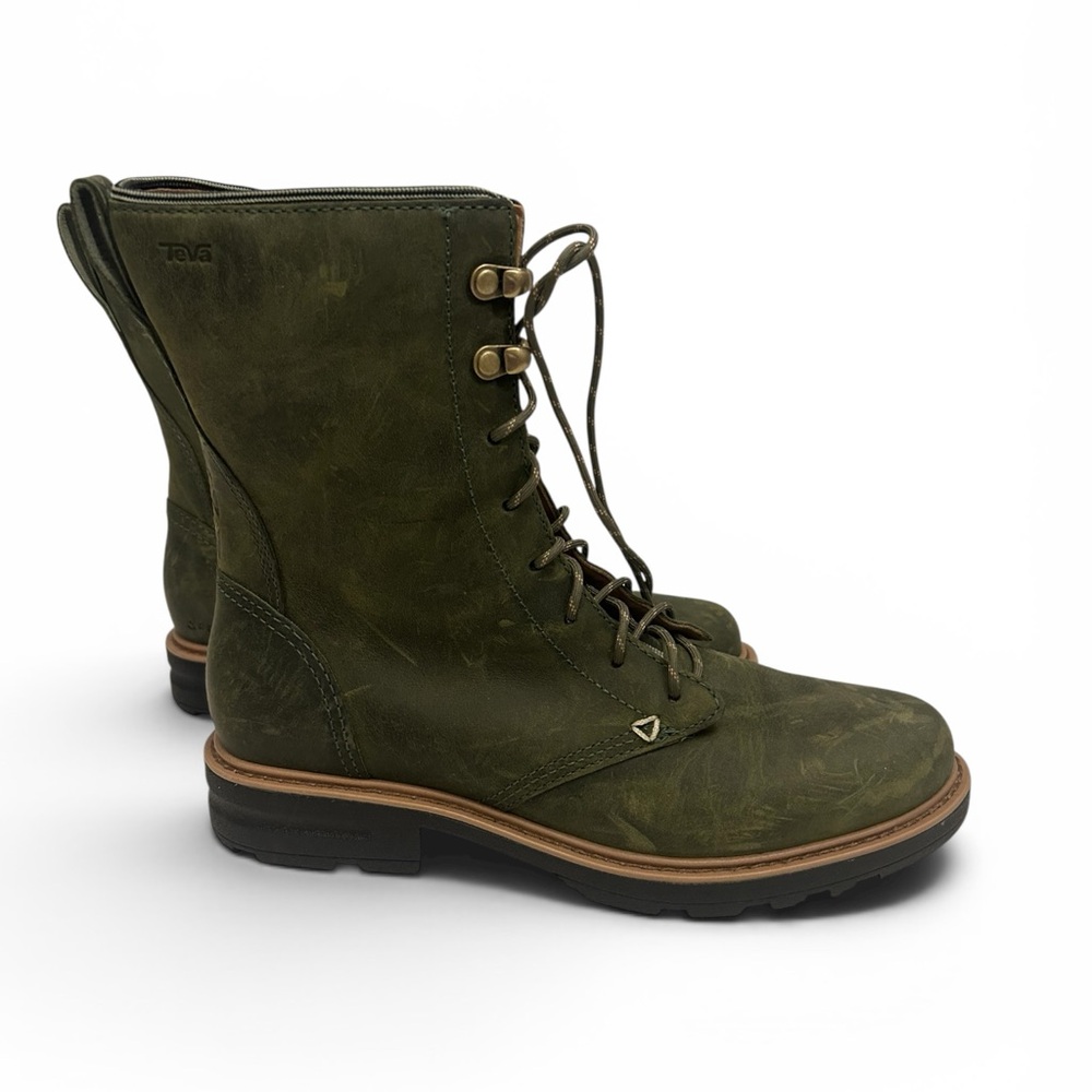 Teva Womens Repel Olive Green Leather Lace-Up Boots Perfect for Hiking , Camping